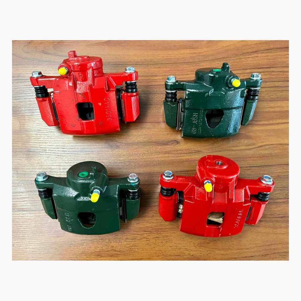 Complete painted brake calipers showing custom color options