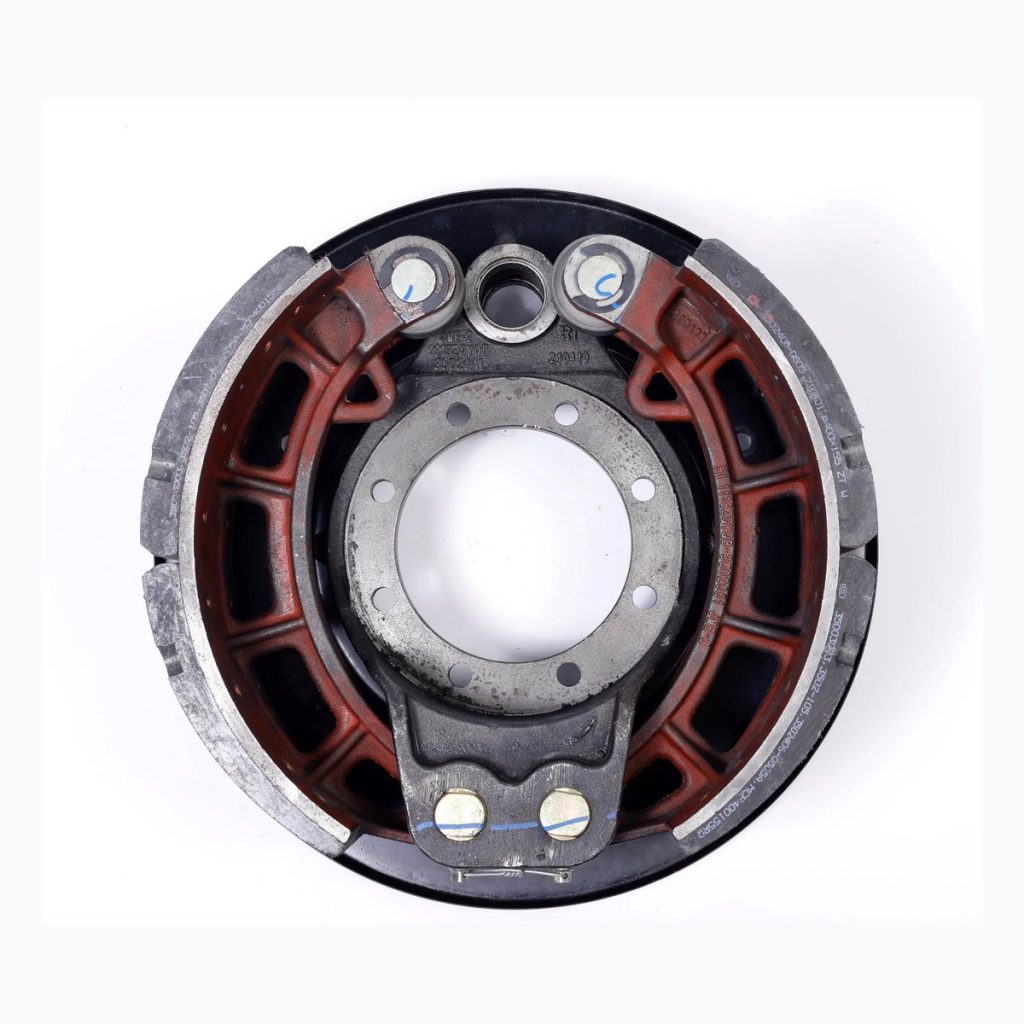 Complete red and black brake shoe assembly
