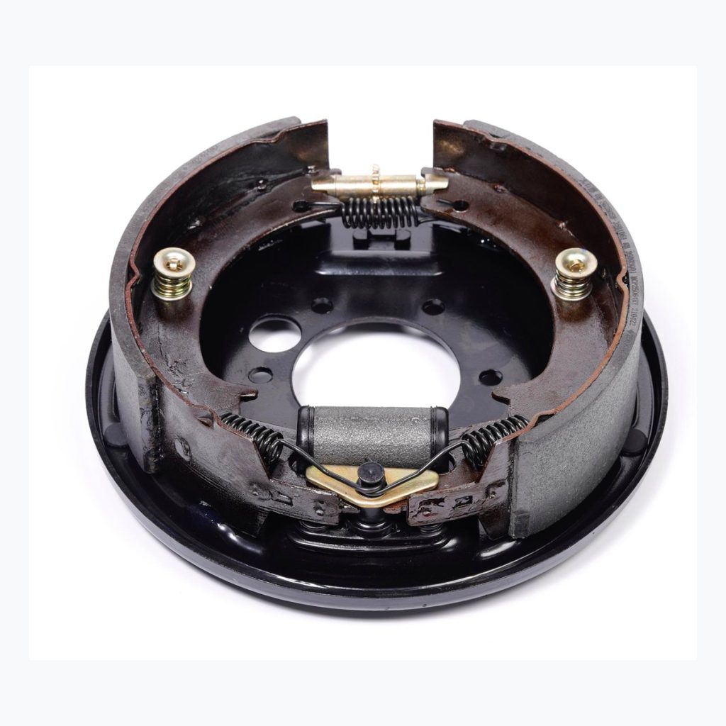 Complete drum brake assembly with hardware view