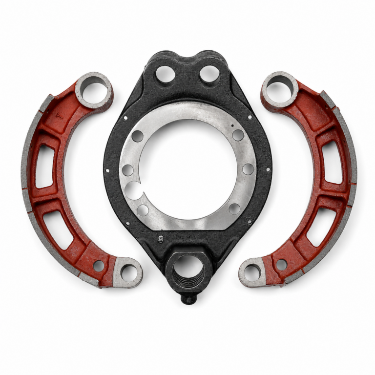 Commercial brake shoe and backing plate assembly front view