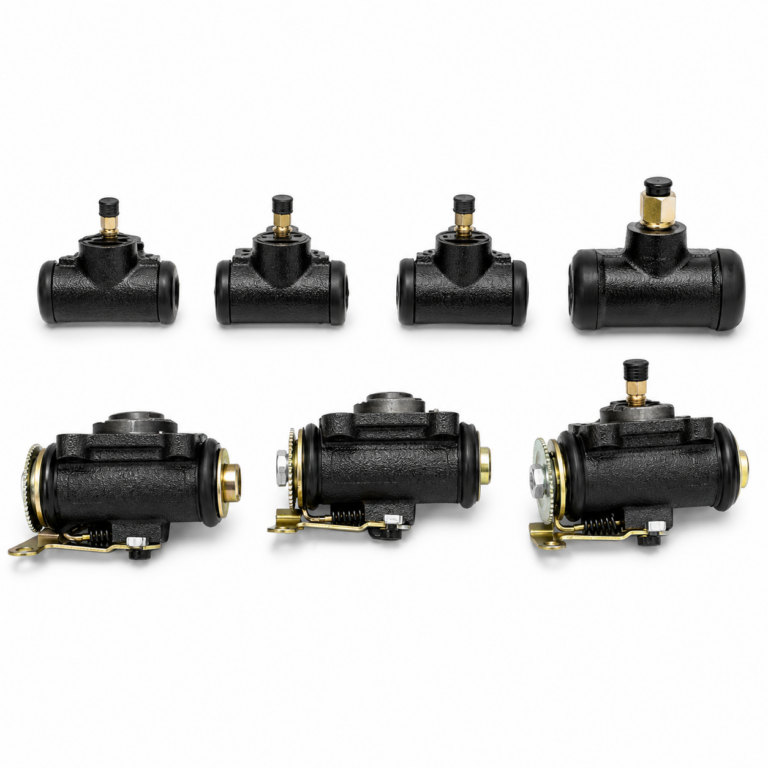 Brake wheel cylinder family front view showing body and ports